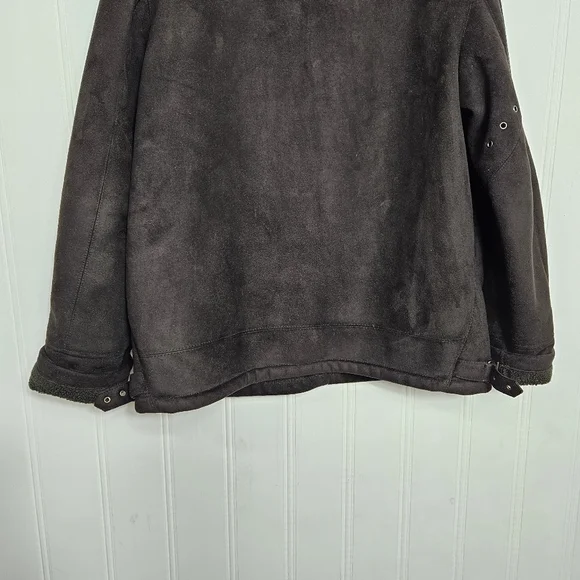 ZARA Black Faux Suede Aviator Jacket Shearling Lined Zip Coat Mens L - Picture 8 of 14